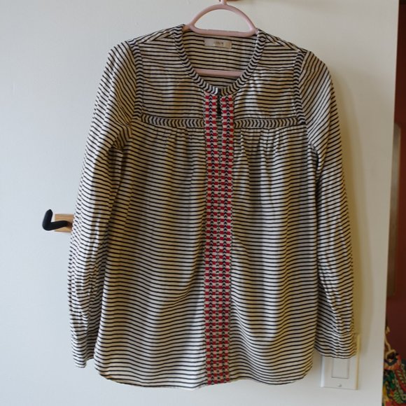 J Crew #08244 Embroidered Peasant  Stripe popover top Black Red Blouse 0 XS - Picture 16 of 16